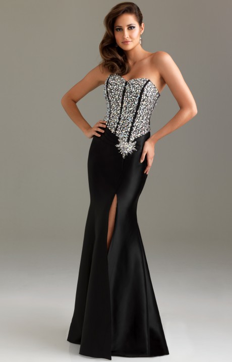 Robe bustier noire longue de soirée