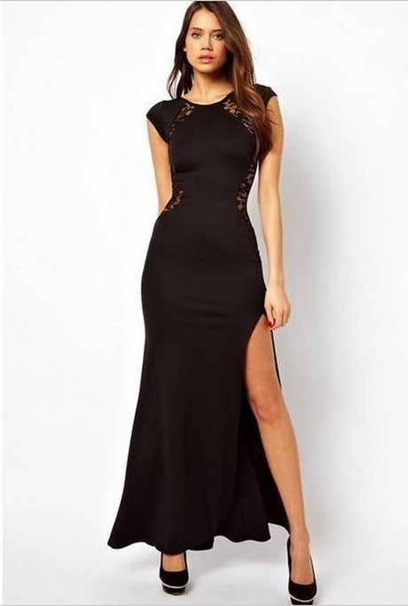 Robe longue noire fendue