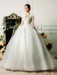 Robe de mariée princesse manche dentelle