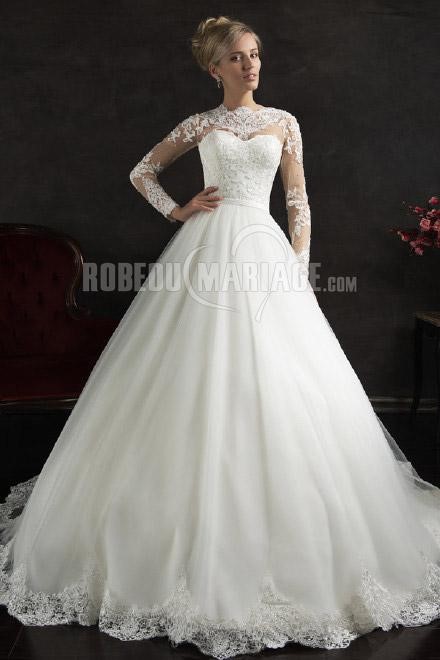 Robe de mariee en dentelle manche longue