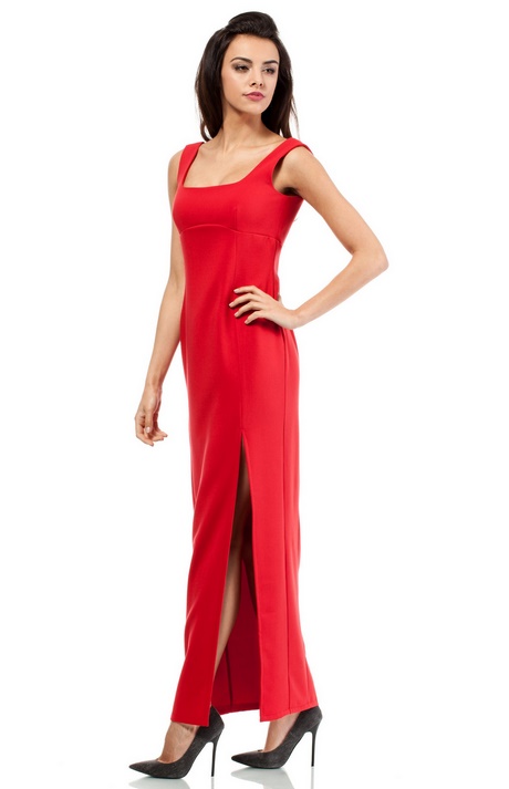 Robe longue fendue rouge