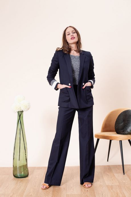 Tailleur femme pantalon veste longue