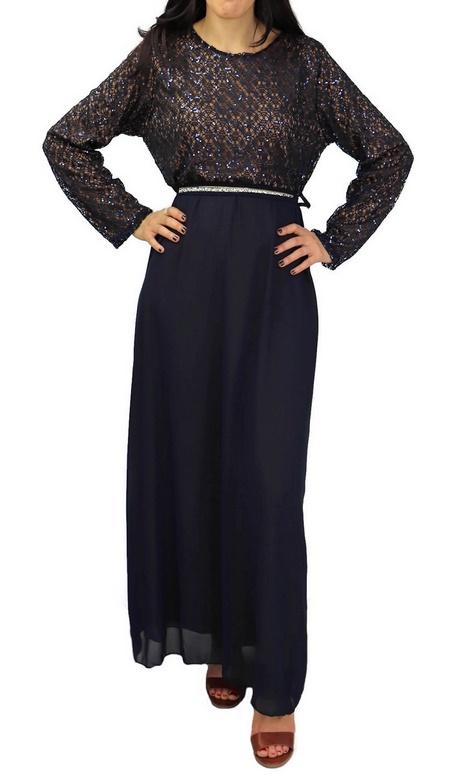 Robe bleu dentelle noire