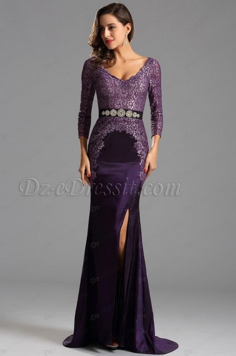 Robe de soiree en dentelle manche longue