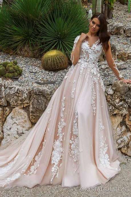 Robe longue dentelle rose pale