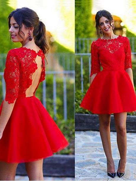 Robe rouge de soirée courte dentelle