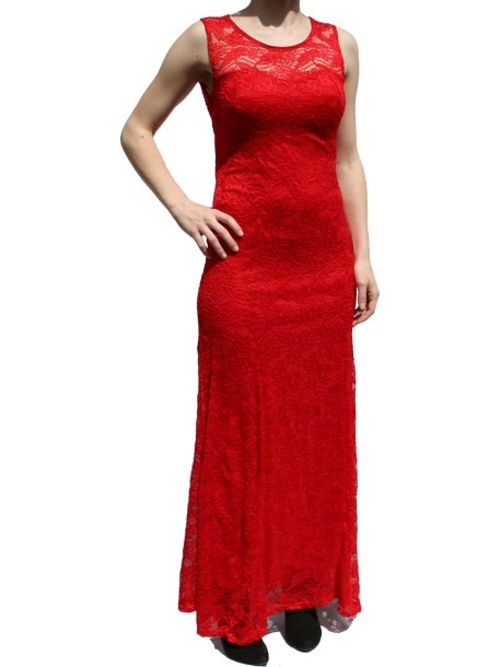 Robe rouge manche dentelle