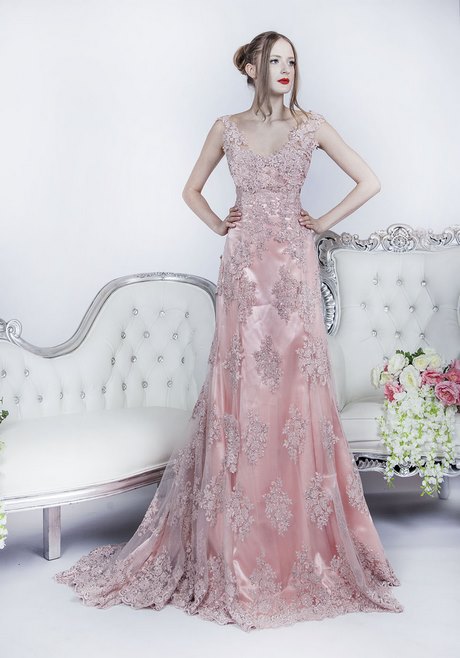 Robe soiree dentelle rose