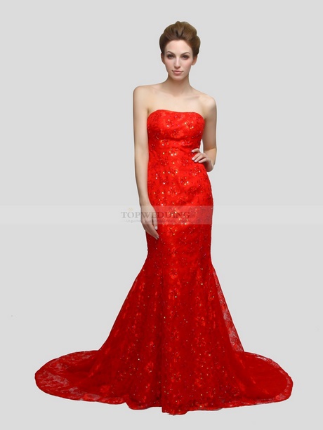 Robe dentelle rouge longue