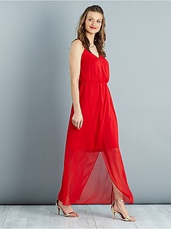 Robe longue rouge manche longue