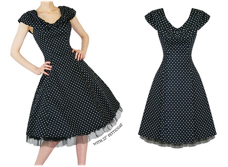 Robe noire à pois blancs années 50