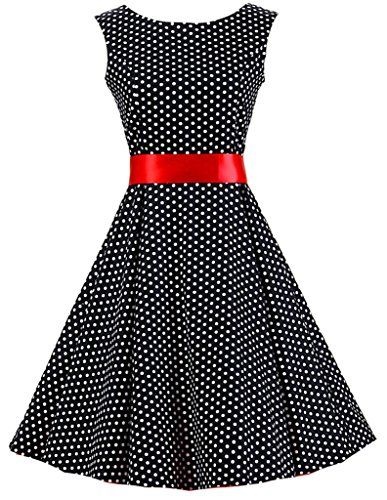 Robe noire à pois blancs années 50