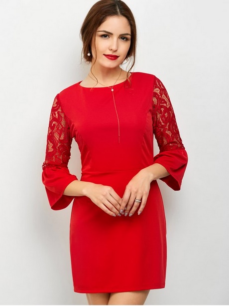 Robe rouge moulante manche longue