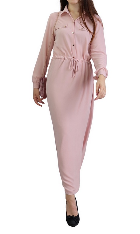 Robe rose pale manche longue