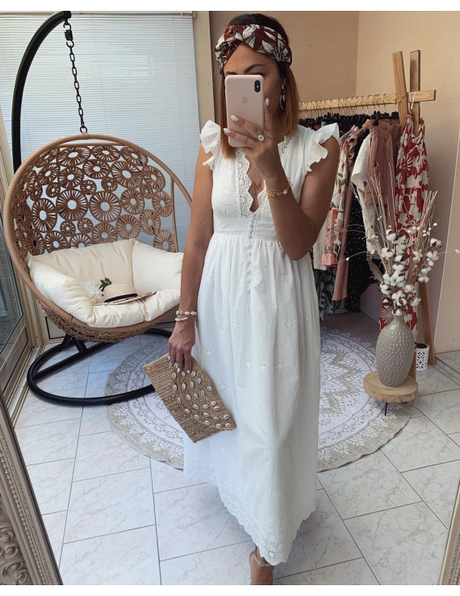 Robe longue blanche et dorée