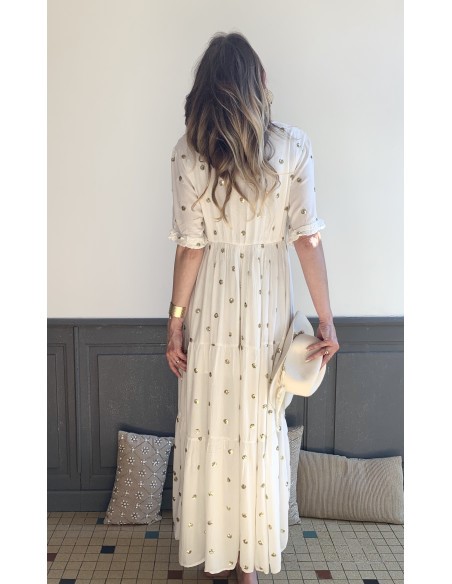 Robe longue blanche et dorée