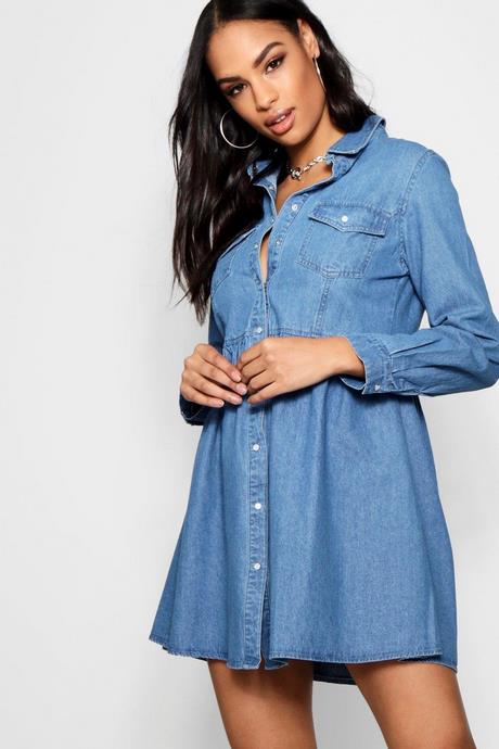 Robe denim manches longues