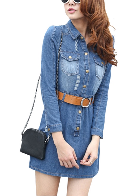 Robe en jean femme manche longue