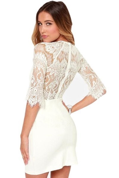 Robe blanche courte manche dentelle