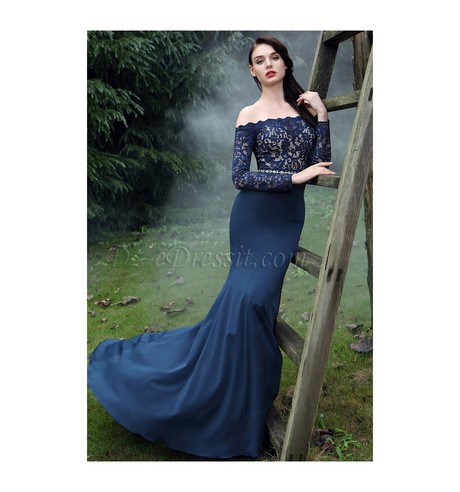 Robe de soiree dentelle bleu marine