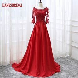 Robe de soirée longue rouge dentelle