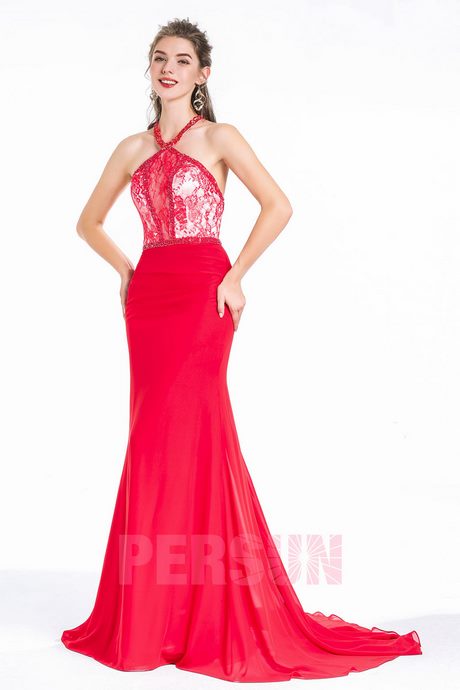 Robe de soirée longue rouge dentelle