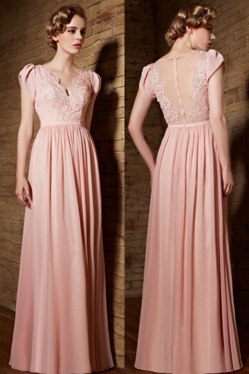 Robe dentelle longue rose