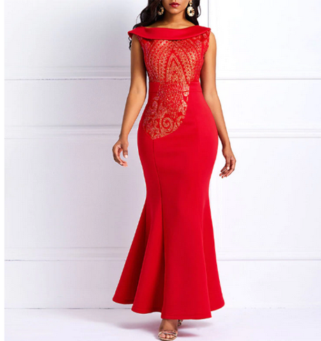 Robe dentelle longue rouge