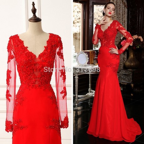 Robe dentelle longue rouge