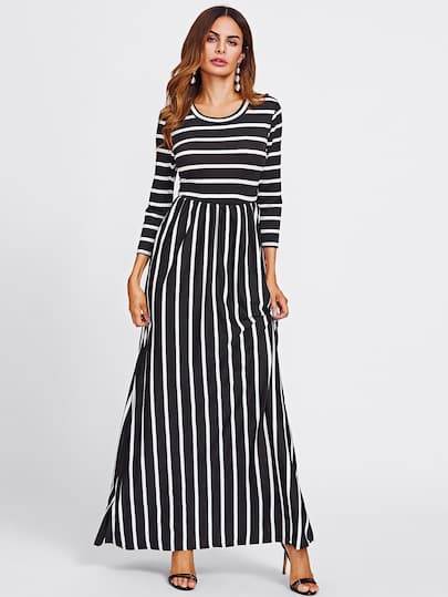 Robe longue a rayure noir et blanc