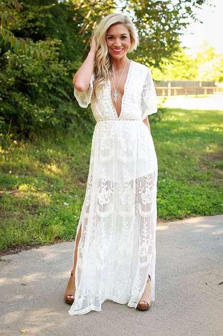 Robe longue blanche coton dentelle