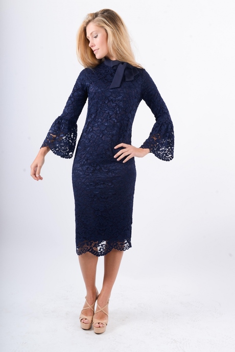 Robe longue dentelle bleu marine