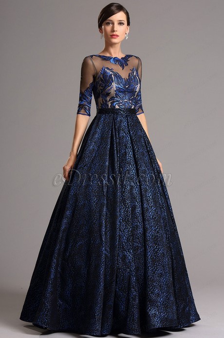 Robe longue dentelle bleu