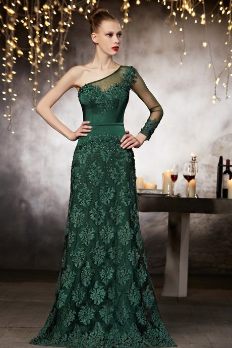 Robe longue dentelle verte