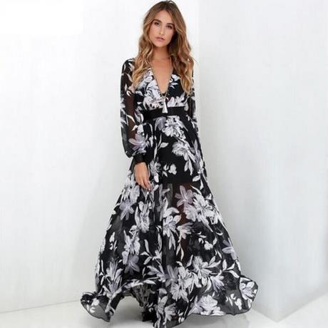 Robe longue fleurie manche longue