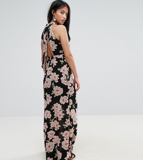 Robe longue noir a fleur