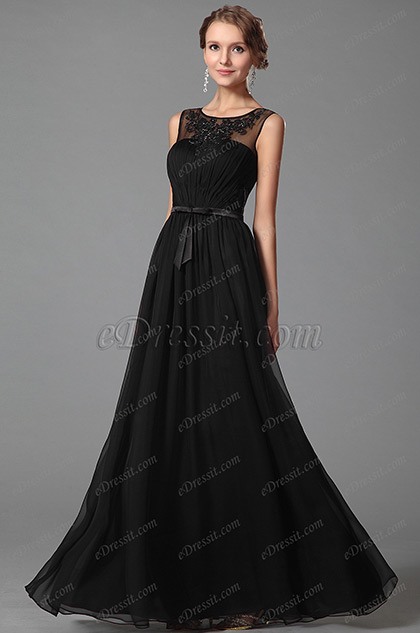 Robe longue noire dentelle manche longue