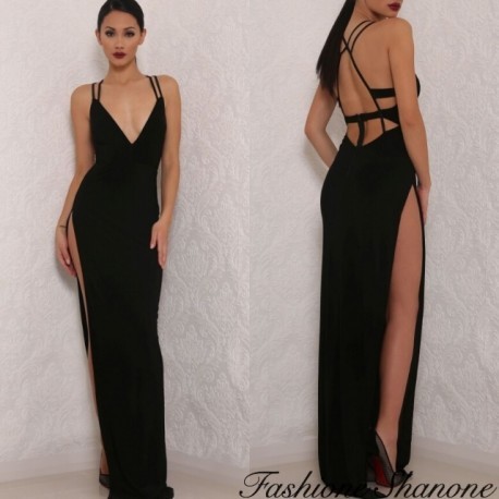 Robe noire fendue longue