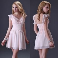 Robe de soirée courte rose poudrée