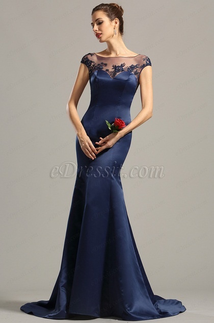 Robe de soirée longue bleu marine