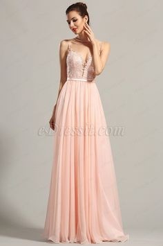 Robe de soirée longue rose pale