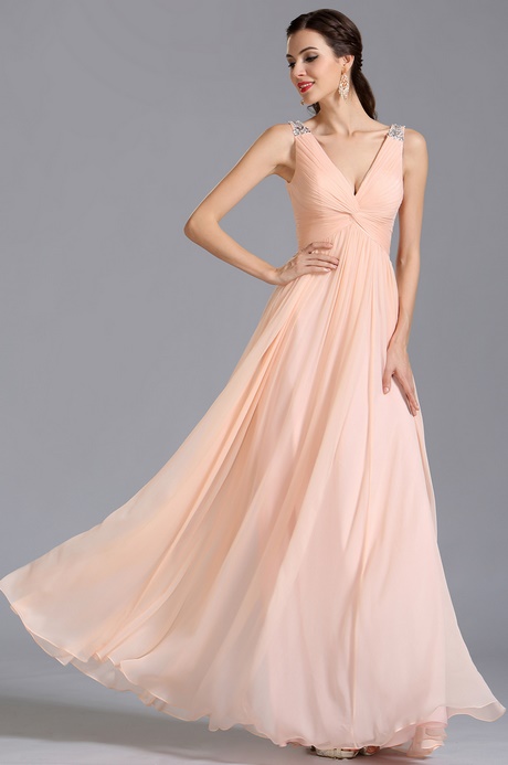 Robe de soirée longue rose poudré