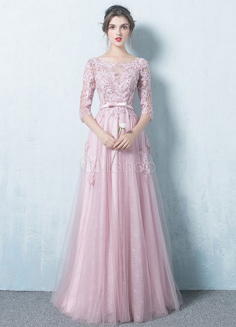 Robe longue de soirée rose pale