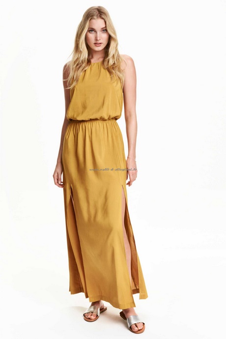 Robe longue jaune moutarde