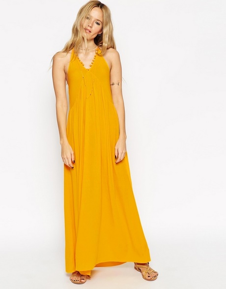 Robe longue jaune moutarde