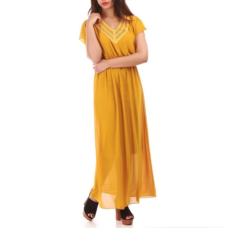 Robe longue jaune moutarde