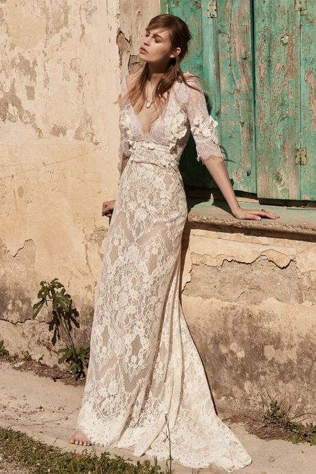 Robe de mariée beige et marron