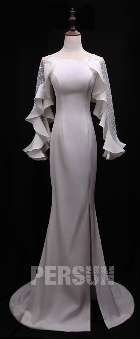 Robe de soirée blanche manche longue