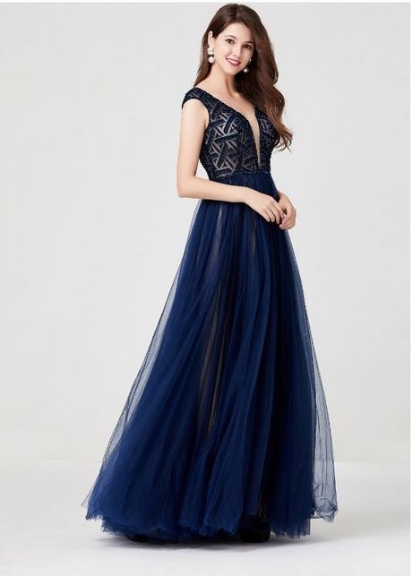 Robe longue cocktail bleu