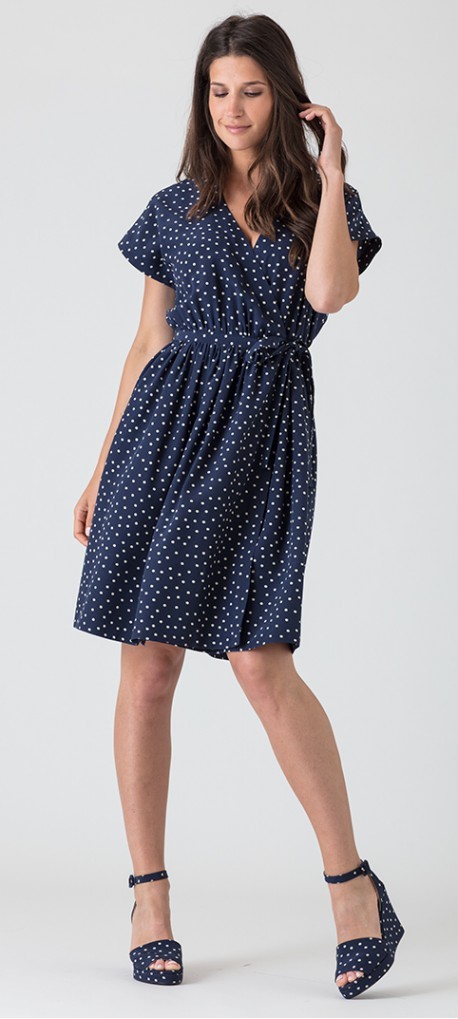 Robe pois bleu marine